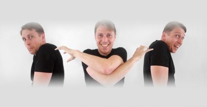 Three people scratching each others backs