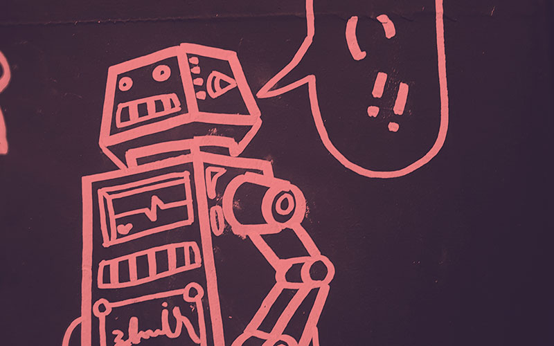 A cartoon robot with speech bubble