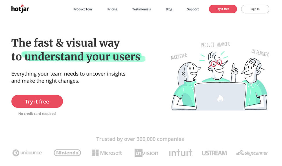 Screenshot of Hotjar's homepage