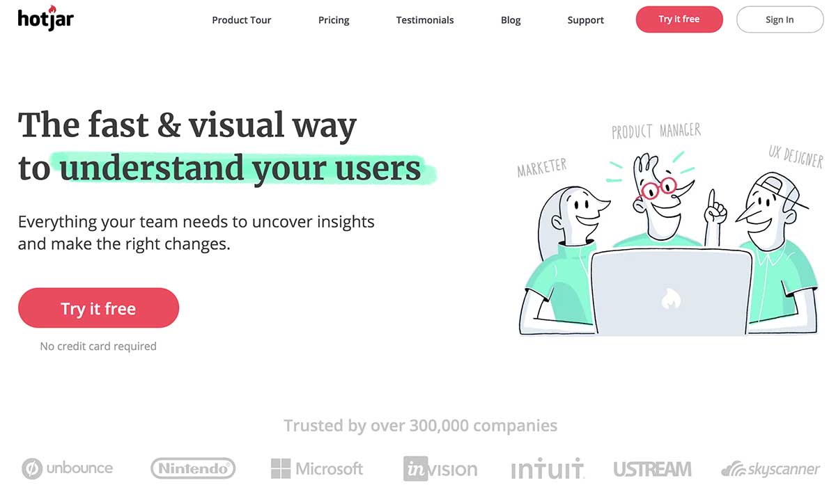 Screenshot of Hotjar's homepage