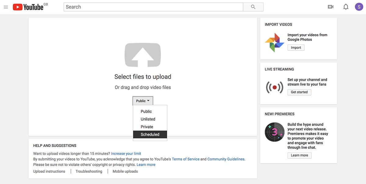 Screenshot of Youtube's scheduler