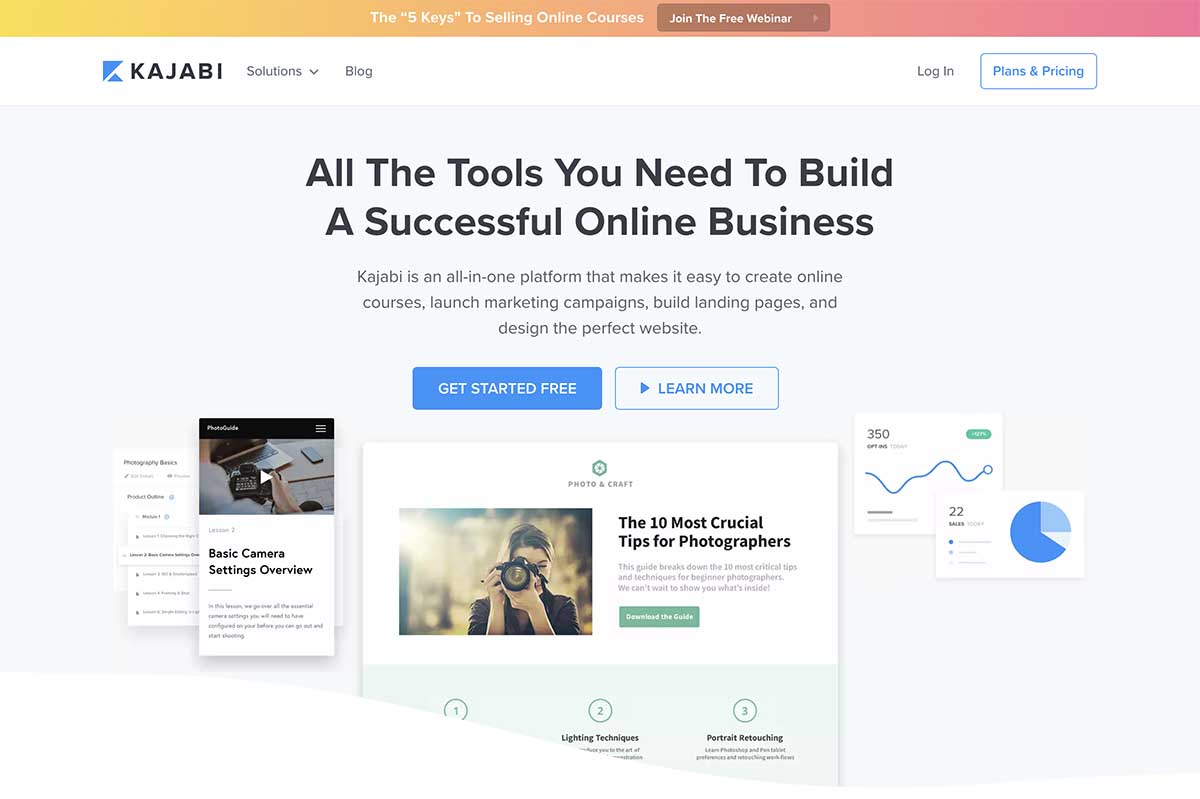 Screenshot of Kajabi's homepage