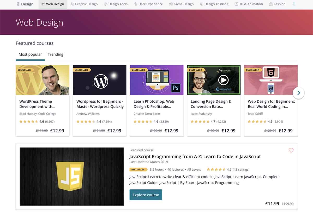 Example of an online course marketplace