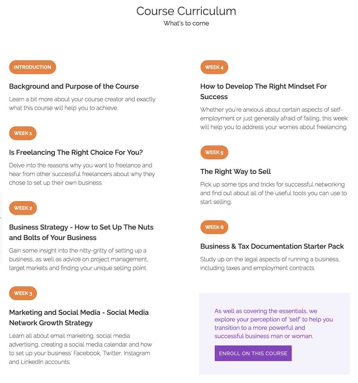 Example of Skillsprep's modules for The Freelancer's Business Bible