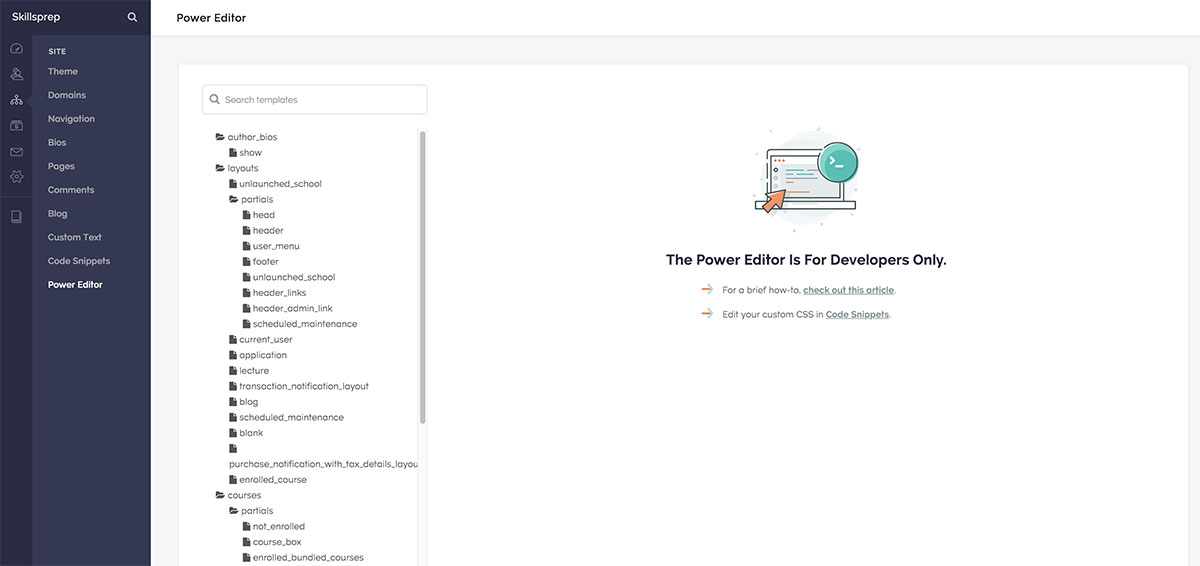 Screenshot of Teachable's Power Editor