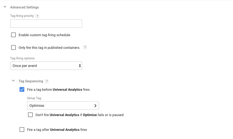 Google Tag Manager, Universal Analytics Advanced Settings