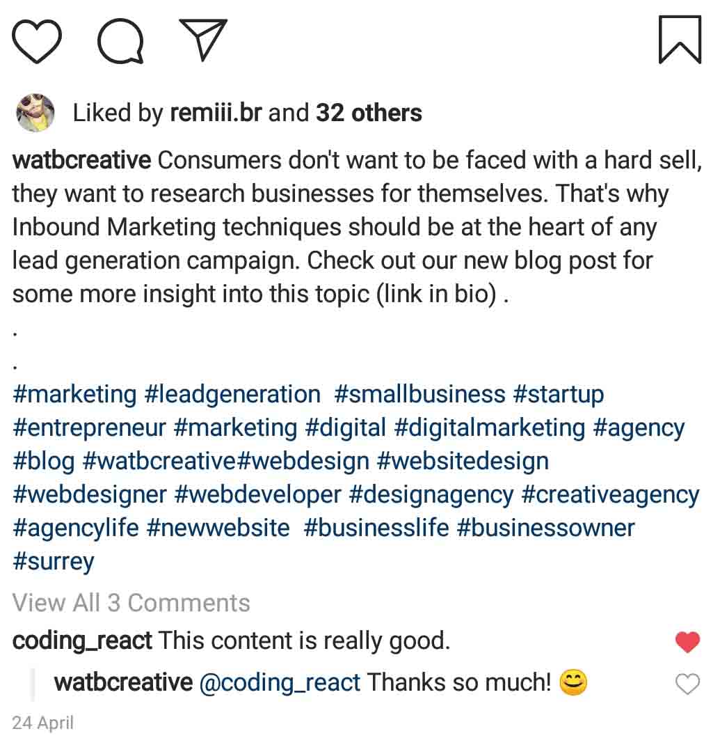 An example of responding to comments on our Instagram feed