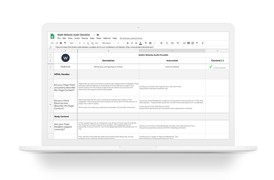 Screenshot of our Website Audit Checklist